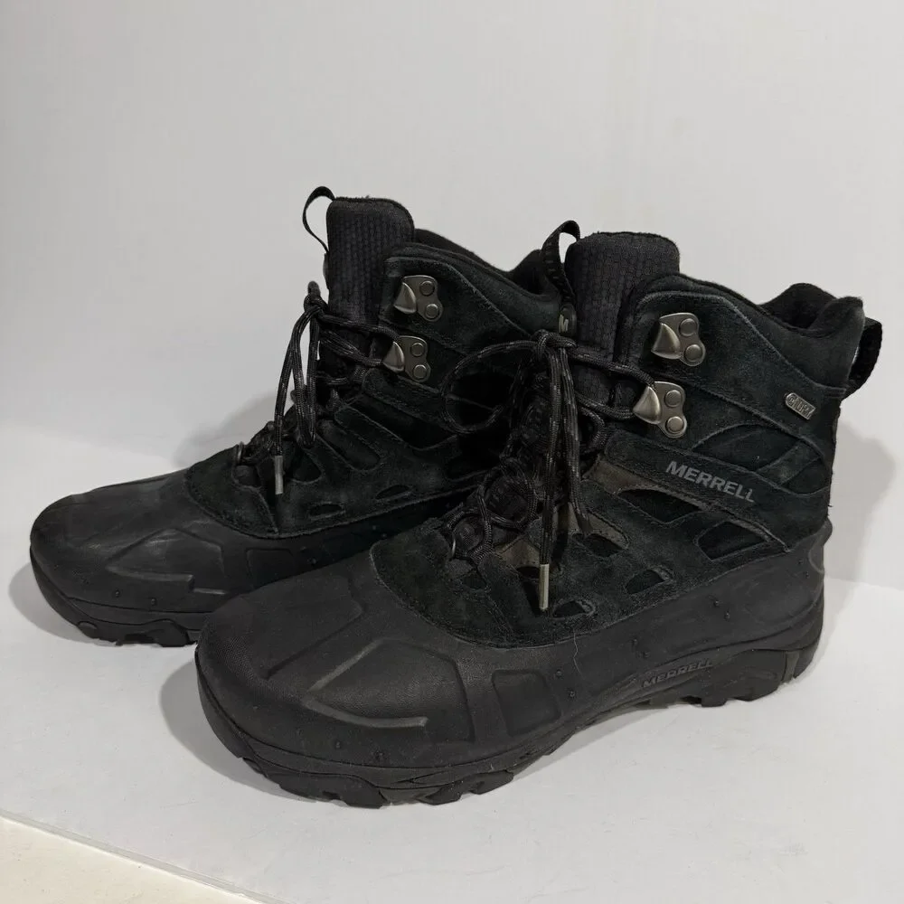 Merrell Mens Moab Polar Boot Size 10 Waterproof Black Leather Hiking Insulated